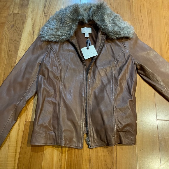 Hinge Faux Fur Collar Leather Jacket M NWT - Picture 4 of 4